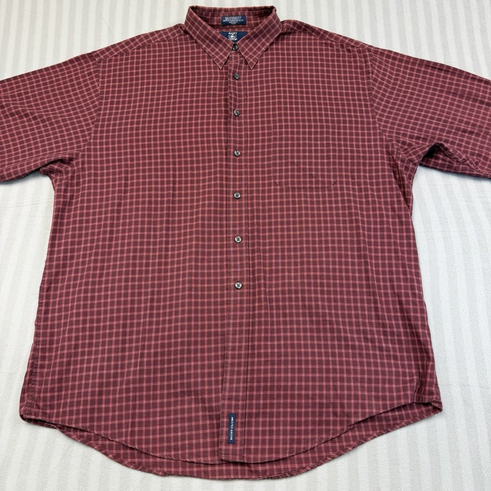 Hunt Club Men's XLT Long Sleeve Button Down Red Plaid‎ With Front Pocket